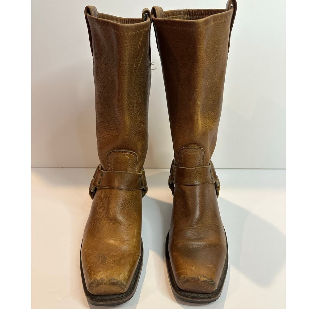 Frye 12R Heritage Harness Boots Women's Size 9 Brown Leather Square Toe - Picture 3 of 10